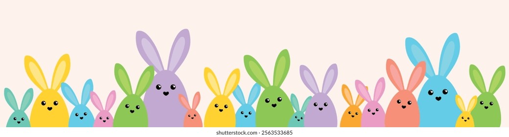 Easter banner with rabbits. Happy Easter bunny family, rabbit silhouettes.