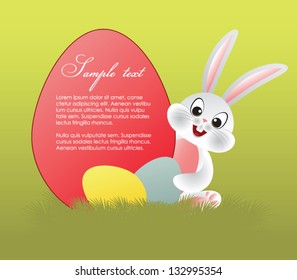 Easter banner, template with bunny and red eggs