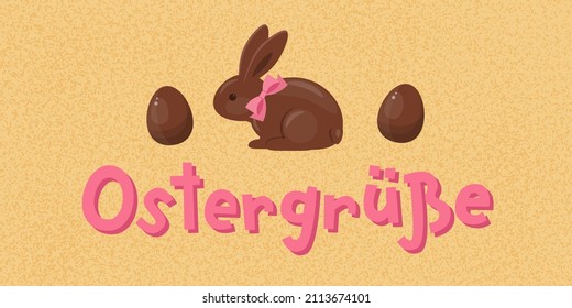 Easter banner template with chocolate bunny and chocolate Easter eggs.