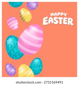 Easter banner template with Easter eggs, happy easter day poster, cards, cover, banners set for social media Greetings and presents Promotion shopping in cute colorful 3d realistic  egg and bunnies.