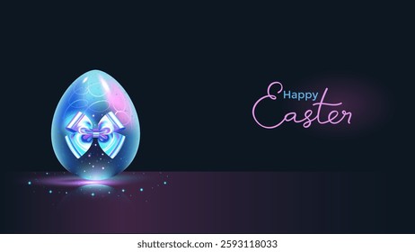  Easter  banner, template, greeting card.  Easter egg with a bow. Vector Festive Easter background. Elegant design.