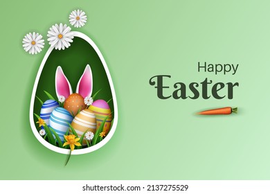 easter banner template illustration with easter eggs and flowers