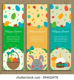 Easter Banner Templates with Rabbit and Eggs. Vector illustration