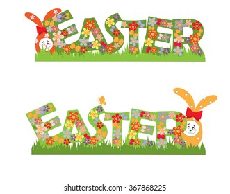 Easter banner with text and bunnies