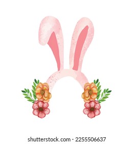 Easter banner with tropical flower rabbits and beautiful painted eggs