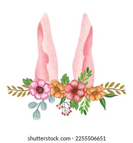 Easter banner with tropical flower rabbits and beautiful painted eggs