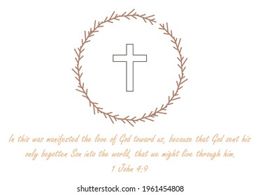 Easter banner vector, greeting card from 1 John 4:9, religious illustration with a crown and a cross, Easter decoration, vector illustration