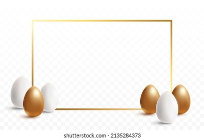 Easter banner vector template. Golden frame png. Easter eggs png. Easter card, web banner.