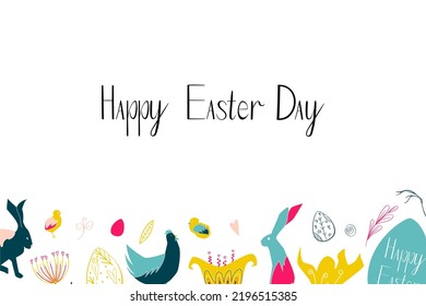 Easter banner for website. Folk easter in maximalist colors. Cute spring and easter elements. Easter lettering.