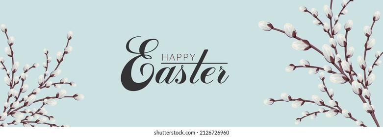 Easter banner with willow. Horizontal poster, header or banner for website
