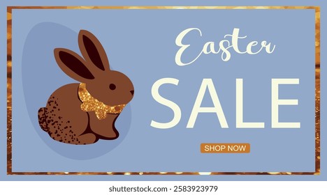 Easter Banners with Cute Bunnies, Decorated Eggs and Festive Easter Elements with Shimmering Glitter Effect. Design is horizontal, elegant and stylish, Ideal for seasonal promotions, holiday discounts