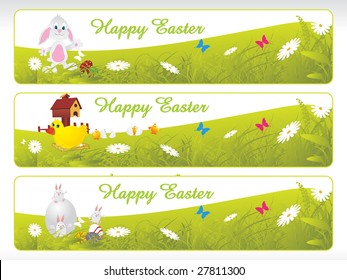 Easter Banners with house, egg and rabbit