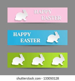Easter Banners Set with White Rabbit Bunny