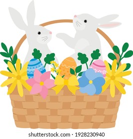 Easter basket bunny flower decor colorful eggs vector Illustration