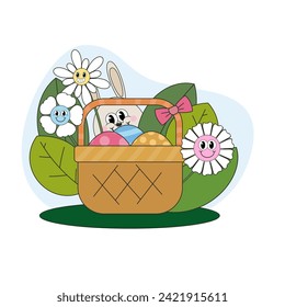Easter Basket with Bunny vector illustration
