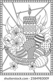 Easter Basket With Candles Coloring Page For Adult