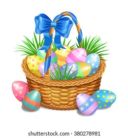 Easter basket with colored eggs
