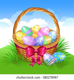 Easter basket with colored eggs