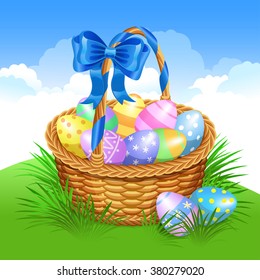 Easter basket with colored eggs