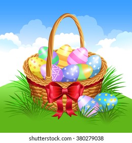 Easter basket with colored eggs