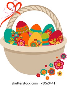 Easter basket with colored eggs