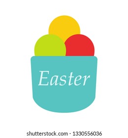 Easter basket with colored eggs. White background. Vector illustration. EPS 10.