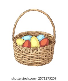 Easter basket with colorful eggs