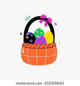 Cesta de Pascua con los huevos coloridos en la Ilustración vectorial plana que simboliza la celebración, la Pascua, y la festividad, aislados en el fondo blanco