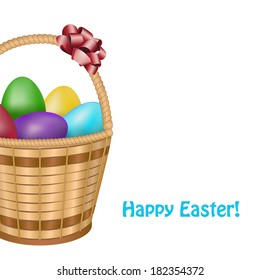 Easter basket with colorful eggs and red bow