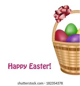 Easter basket with colorful eggs and red bow