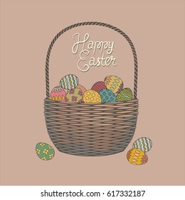  Easter basket with colorful painted eggs 