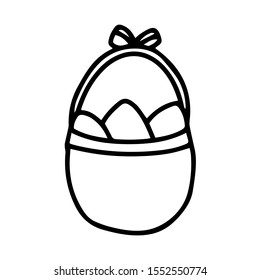 Easter Basket with Consecrated Eggs. Vector doodle illustration isolated on white background. Outline hand drawn element for design print on postcard, invitation, T shirt, cup, coloring book. 