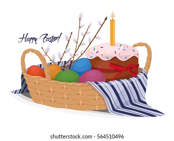 Easter basket, cupcake, cake, willow, colored eggs, the holiday symbol