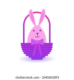 Cesta De Pascua Con Icono De Conejo Aislado Ilustración De Vector