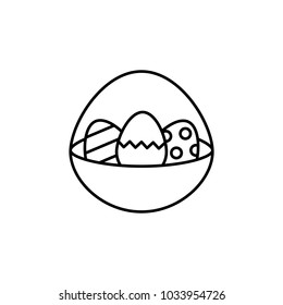 easter basket with eggs black line icon on white background