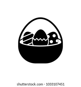 easter basket with eggs black vector icon on white background