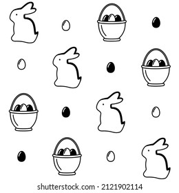 Cesta de Pascua con huevos y conejo. Ilustración del vector