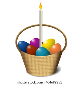 Easter basket with eggs and candle