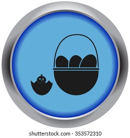 Easter basket with eggs and chicken with colorful round background icon