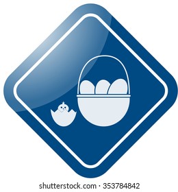 Easter basket with eggs and chicken icon on colorful background 
