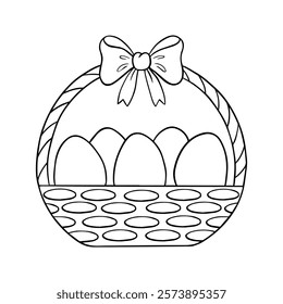 Easter basket with eggs. Coloring for children. Outline drawing. Vector illustration.
