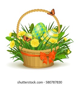 Easter Basket With Eggs and Dandelions