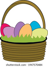 easter basket with eggs of different colors