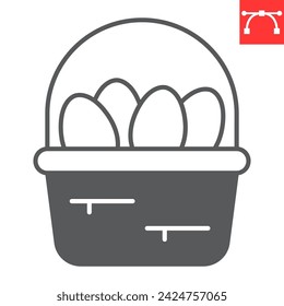 Cesta de Pascua con huevos icono de glifo, vacaciones y granja, cesta de huevo de mimbre icono de vector, gráficos vectoriales, trazo editable signo sólido, eps 10.