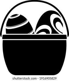 Easter Basket With Eggs Icon. Black Stencil Design. Vector Illustration.