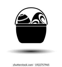 Easter Basket With Eggs Icon. Black on White Background With Shadow. Vector Illustration.