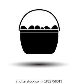 Easter Basket With Eggs Icon. Black on White Background With Shadow. Vector Illustration.