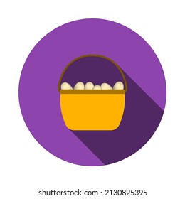 Easter Basket With Eggs Icon. Flat Circle Stencil Design With Long Shadow. Vector Illustration.