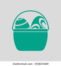 Easter Basket With Eggs Icon. Green on Gray Background. Vector Illustration.