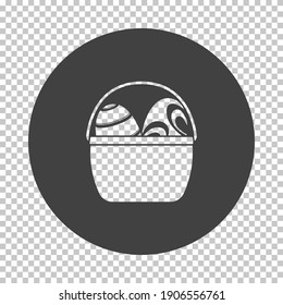 Easter Basket With Eggs Icon. Subtract Stencil Design on Tranparency Grid. Vector Illustration.